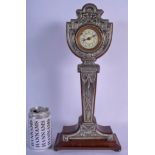 A LARGE ART NOUVEAU SILVER MOUNTED MAHOGANY MANTEL CLOCK decorated with foliage. 1166 grams overall.
