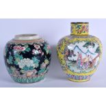 A 19TH CENTURY CHINESE FAMILLE ROSE STRAITS JAR AND COVER Qing, painted with flowers & a ginger jar.