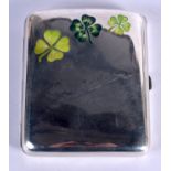 AN ART DECO SILVER AND ENAMEL SHAMROCK CIGARETTE CASE. London. 97 grams. 8.5 cm x 7 cm.