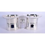 A LARGE PAIR OF SILVER PLATED TOP HAT WINE COOLERS. 18 cm x 16 cm.