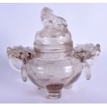 A 19TH CENTURY CHINESE TWIN HANDLED ROCK CRYSTAL CENSER AND COVER Qing. 14 cm x 14 cm.