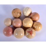 ASSORTED ANTIQUE IVORY SNOOKER BALLS. 1149 grams. Largest 5.25 cm diameter. (10)