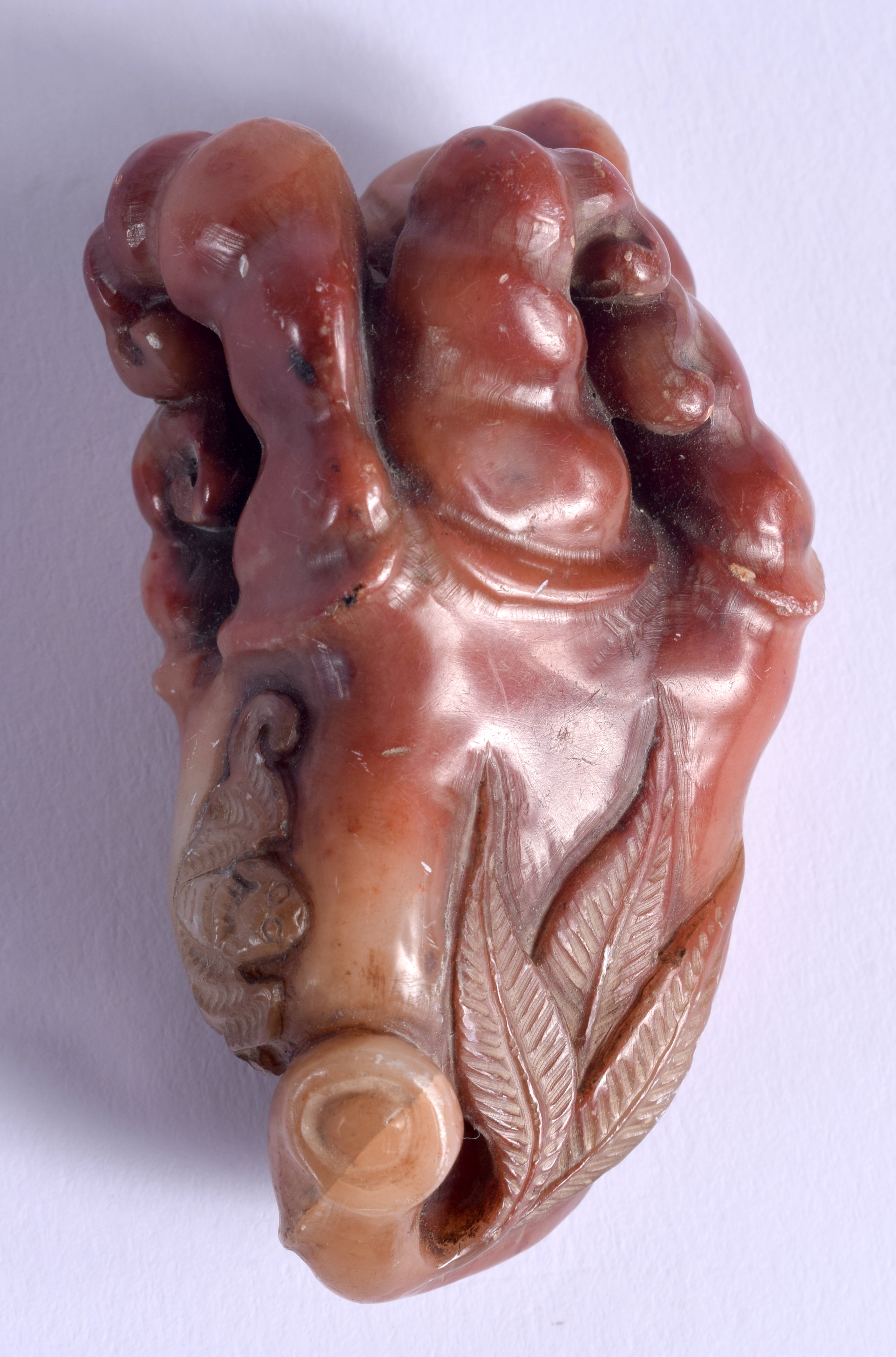 A CHINESE CARVED SOAPSTONE FRUITING POD 20th Century. 6 cm x 3 cm.