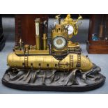 A VERY UNUSUAL CONTEMPORARY INDUSTRIAL SUBMARINE MANTEL CLOCK upon a crashing waves base. 87 cm x 58