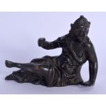 A 17TH CENTURY EUROPEAN BRONZE FIGURE OF A SEATED CLASSICAL FEMALE modelled with one arm raised. 12