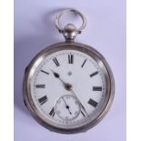 AN ANTIQUE SILVER POCKET WATCH. 130 grams. 5 cm wide.