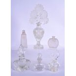 SIX ART DECO GLASS SCENT BOTTLES. Largest 15 cm high. (6)