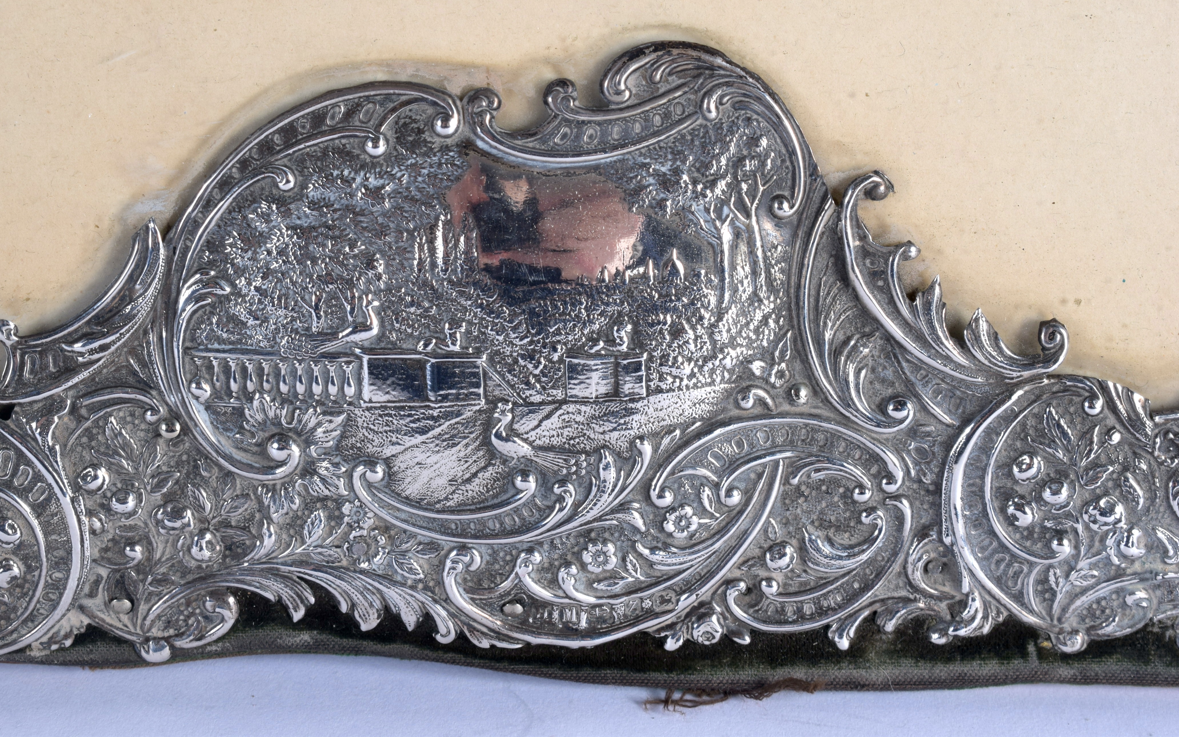 A LARGE VICTORIAN SILVER FRAME decorated with figures within landscapes. Birmingham 1899. 1220 grams - Image 3 of 5