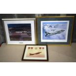 A framed and signed photograph of the Red Arrows together with aircraft related pictures/photograph