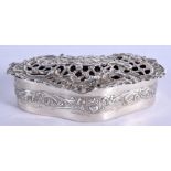 AN ANTIQUE OPENWORK SILVER BOX. 137 grams. 12 cm x 3 cm.