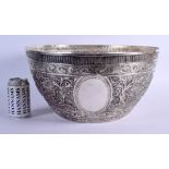 A VERY LARGE 19TH CENTURY INDIAN SILVER EMBOSSED BOWL of massive proportions. 2348 grams. 42 cm x 21