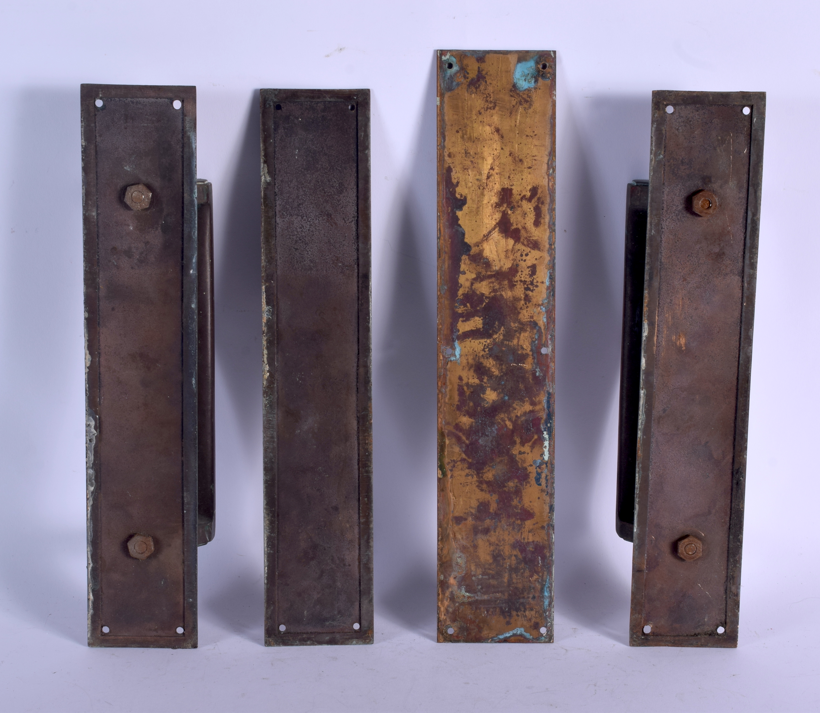 THREE 1930S BRONZE PUSH DOOR HANDLES. 40 cm x 10 cm. (3) - Image 2 of 2