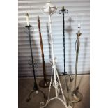 A collection large metal and wooden lamp stands 160cm (5) .