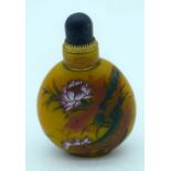 A Chinese snuff bottle decorated with carp. 8cm.