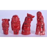 FOUR VINTAGE CHINESE CARVED CORAL CARVINGS. (4)