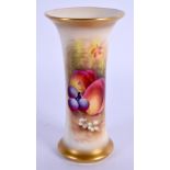 Royal Worcester trumpet shaped spill vase painted with fruit by Edward Townsend, signed, date code f