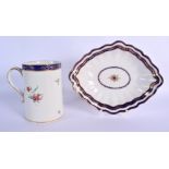 AN 18TH CENTURY CHELSEA DERBY PORCELAIN MUG painted with floral sprays, together with an oval Chelse