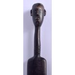 AN EARLY 20TH CENTURY AFRICAN TRIBAL CARVED HARDWOOD STAFF of slender fork type form. 145 cm long.