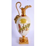 Royal Worcester fine ivory ground ewer with satyr mask handle painted with flowers date code 1889.