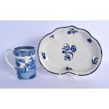 18th c. Liverpool heart shaped dish with a gilliflower and a pearlware mug with a chinoiserie scene.
