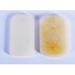 TWO CHINESE CARVED JADE TABLETS 20th Century. 4 cm x 3 cm. (2)