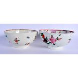 18th c. Lowestoft bowl painted in Chinese style inside and out and another bowl with scattered flowe