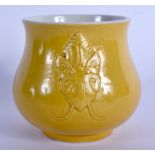 A 19TH CENTURY CHINESE MONOCHROME YELLOW GLAZED CENSER bearing Kangxi marks to base. 9.5 cm wide.