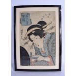 A 19TH CENTURY JAPANESE MEIJI PERIOD WOODBLOCK PRINT depicting a geisha powdering her nose. Image 36