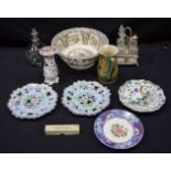 Miscellaneous collection of English Porcelain Spode ,glass condiment , decanter etc Qty.