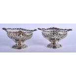 A PAIR OF VICTORIAN SILVER OPEN WORK DISHES. London 1893. 228 grams. 14 cm x 8 cm.