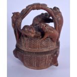 A JAPANESE CARVED BOXWOOD RAT BOX AND COVER. 9 cm x 7 cm.