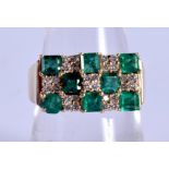 A 14CT GOLD DIAMOND AND EMERALD RING. O/P. 6 grams.