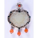 A CHINESE SILVER AGATE AND JADE PENDANT 20th Century. 17 grams. 5 cm x 4 cm.