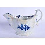 18th c. Liverpool, James Pennington sauceboat painted with flower sprays in blue. 18cm long, 10.5cm