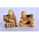 TWO 19TH CENTURY JAPANESE MEIJI PERIOD CARVED IVORY NETSUKES. 3.5 cm x 3 cm. (2)