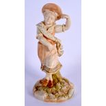 A 19TH CENTURY ROYAL WORCESTER BLUSH IVORY FIGURE modelled upon a naturalistic base. 22.5 cm high.
