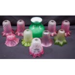 A collection of coloured glass light shades 18cm (10).