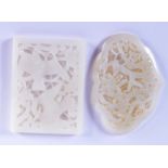 TWO CHINESE CARVED WHITE JADE OPENWORK PLAQUES 20th Century. Largest 7 cm x 5.5 cm. (2)