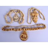 THREE CONTINENTAL ANTIQUE IVORY NECKLACES. (3)