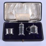 AN ART DECO SILVER CRUET SET. Birmingham 1921. Silver 68 grams. (3)