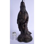 A VERY LARGE 19TH CENTURY JAPANESE MEIJI PERIOD BRONZE FIGURE OF A DEITY converted to a lamp, modell