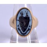 AN ANTIQUE 18CT GOLD CAMEO STONE RING. 10 grams. N.