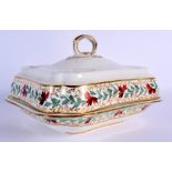 A LARGE EARLY 19TH CENTURY DERBY PORCELAIN SERVING BOWL AND COVER of square form, painted with gilt