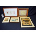 A Framed set of Chinese Pith paper paintings together with Chinese and Japanese watercolours and a f