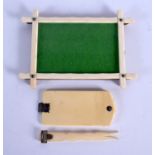 AN ANTIQUE IVORY FRAME and two others. Largest 14 cm x 8 cm. (3)