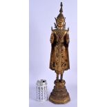 A LARGE 19TH CENTURY SOUTH EAST ASIAN THAI BRONZE BUDDHA lacquered and decorated with jewels. 51 cm