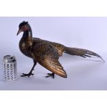 A 19TH CENTURY JAPANESE PATINATED BRONZE FIGURE OF A ROAMING PHEASANT of naturalistic form, modelled