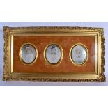 A SET OF THREE 19TH CENTURY EUROPEAN PAINTED IVORY PORTRAIT MINIATURES. Each miniature 12 cm x 10 cm