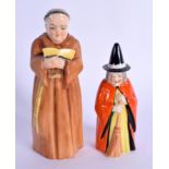 Royal Worcester candlesnuffer of the Witch date code for 1925 and another of a Monk c. 1920. Witch