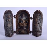A CHINESE BRONZE BUDDHISTIC FOLDING SHRINE. 14 cm x 18 cm extended.